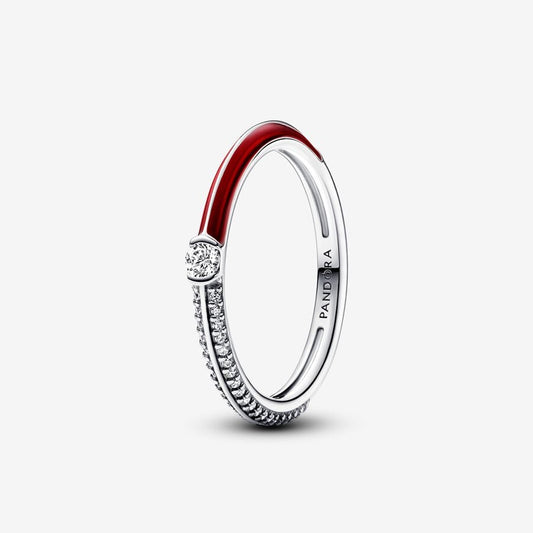 Anillo Dual Rojo y Pavé